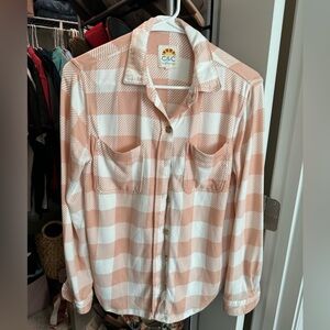 Peach and White Womens Button Front Shirt